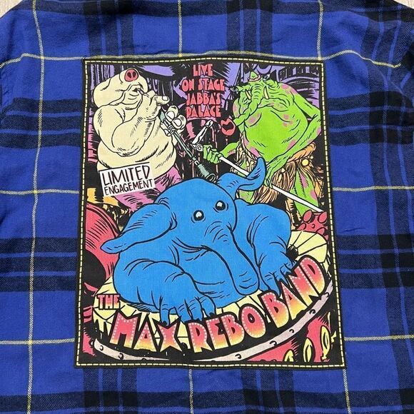 NWT Disney Shirt Mens Blue Flannel Star Wars Max Rebo Band Plaid Graphic Patch S - Picture 9 of 11